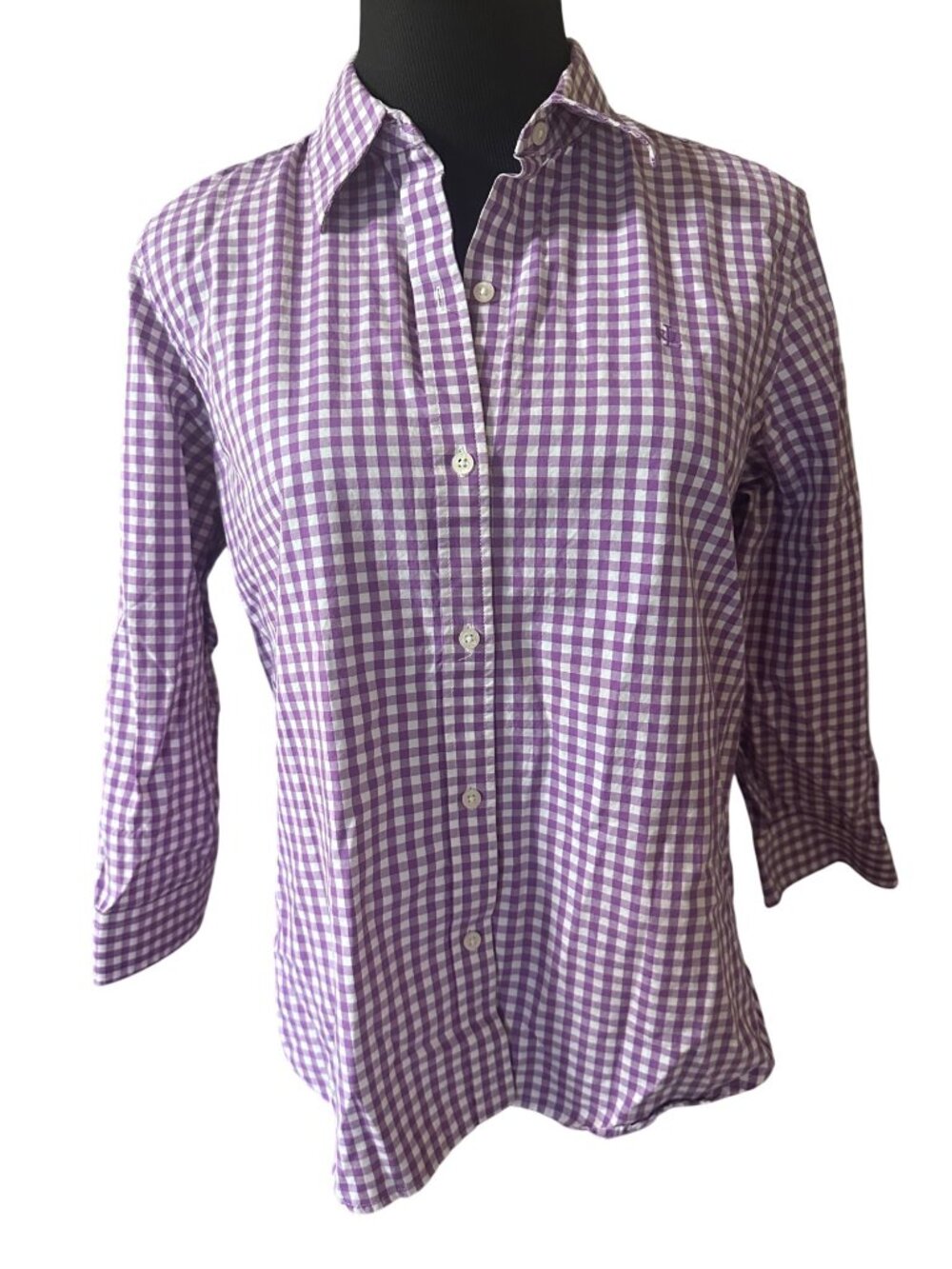 Lauren Ralph Lauren Petite purple and white gigham button shirt size L